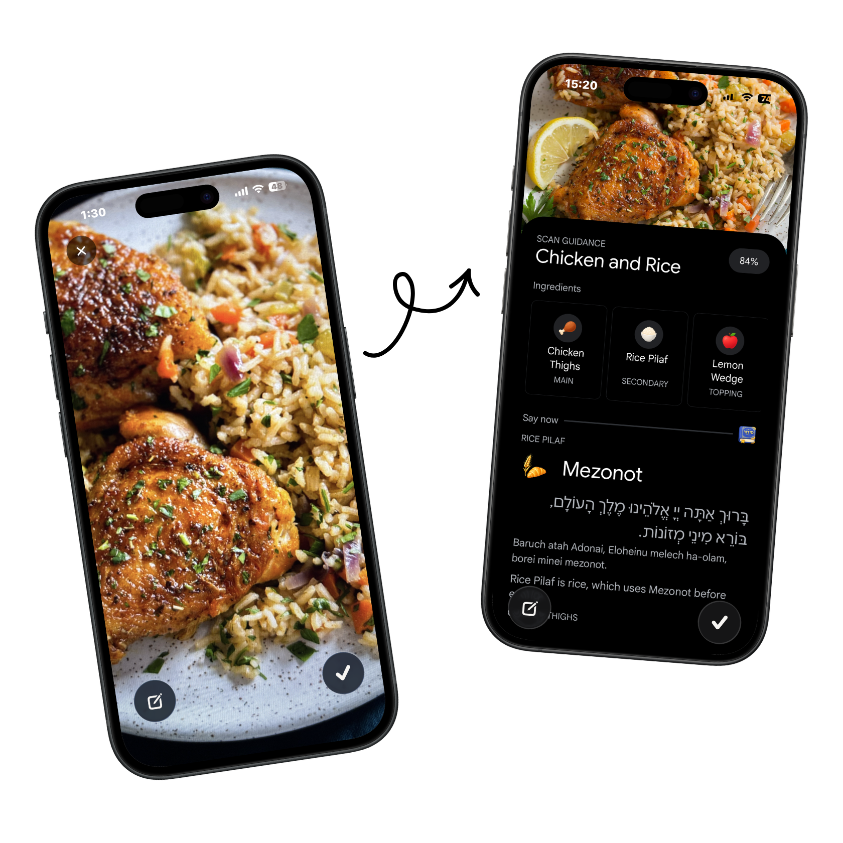 BrachaAI app — scan food with your camera, get instant bracha guidance with ingredients breakdown